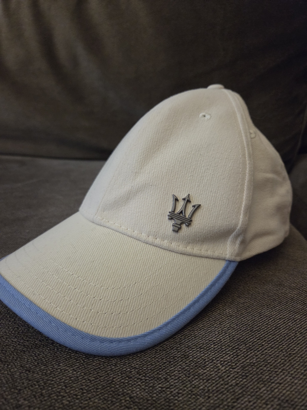 Maserati Trident Logo Adjustable Baseball Cap Cream and Light Blue